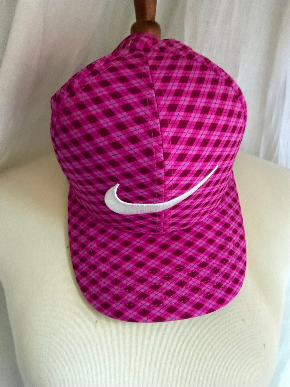 Nike Hot Pink Plaid Trucker Cap with White Swoosh